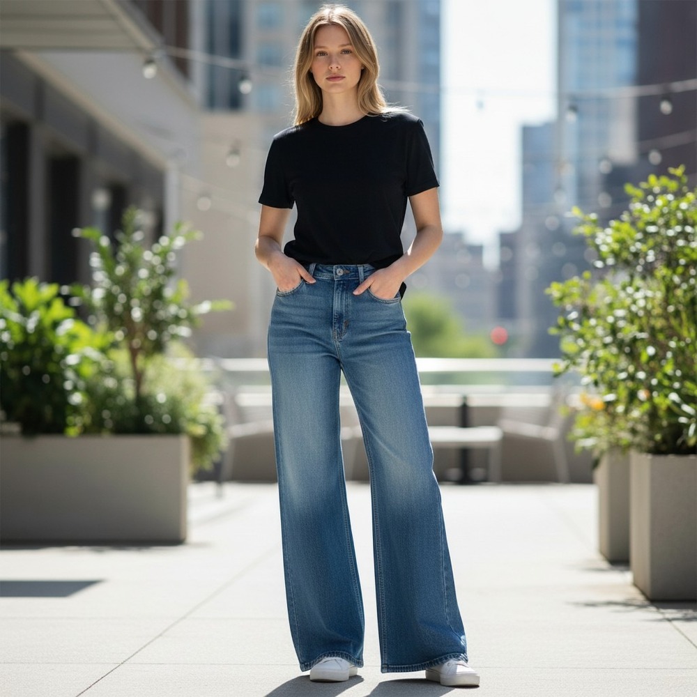 Simply Vera Vera Wang Ombre Wide Leg Jeans Mid-Rise Blue‎ Stretch Size 16 NEW